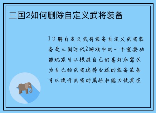三国2如何删除自定义武将装备